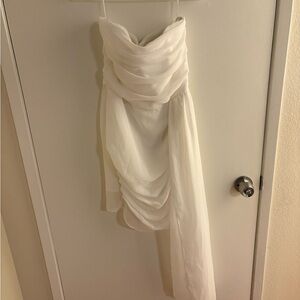 Meshki Ivory Strapless Draped Chiffon Dress